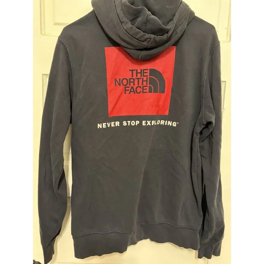 North Face Men Sz Small Black Hoodie Red Logo Never Stop Exploring Outdoor